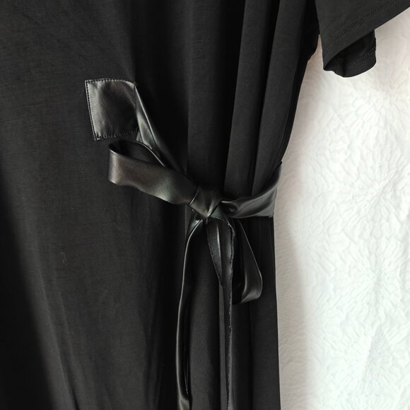 Anthropologie DOLAN Belted Mini Dress Faux Leather Side Belt Black Cupro Size 1X - Picture 3 of 9